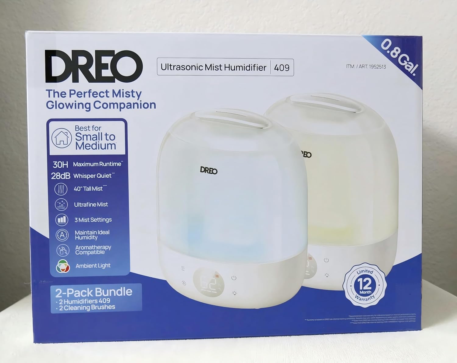 DREO Ultrasonic Cool Mist 0.8 Gal. Humidifier, 2-pack (Renewed)