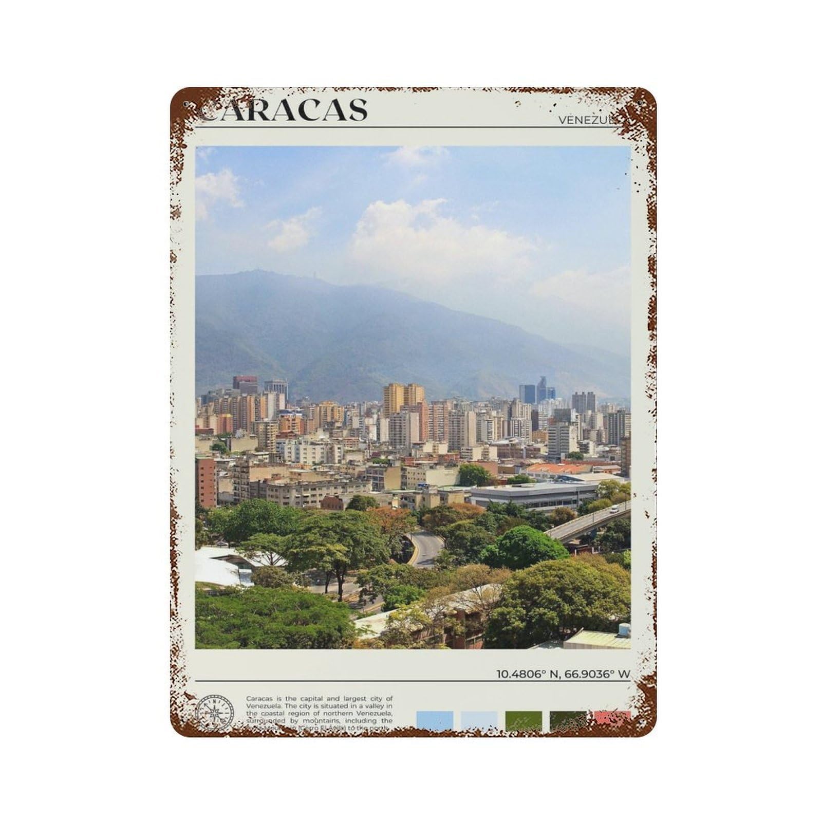 xiaoxiaoshen Real Photo Caracas Decor Venezuela Wall Decor Art Metal Tin Poster Modern Home Decor Art Home Bar Shop Decorations Vintage Sign 40x30cm