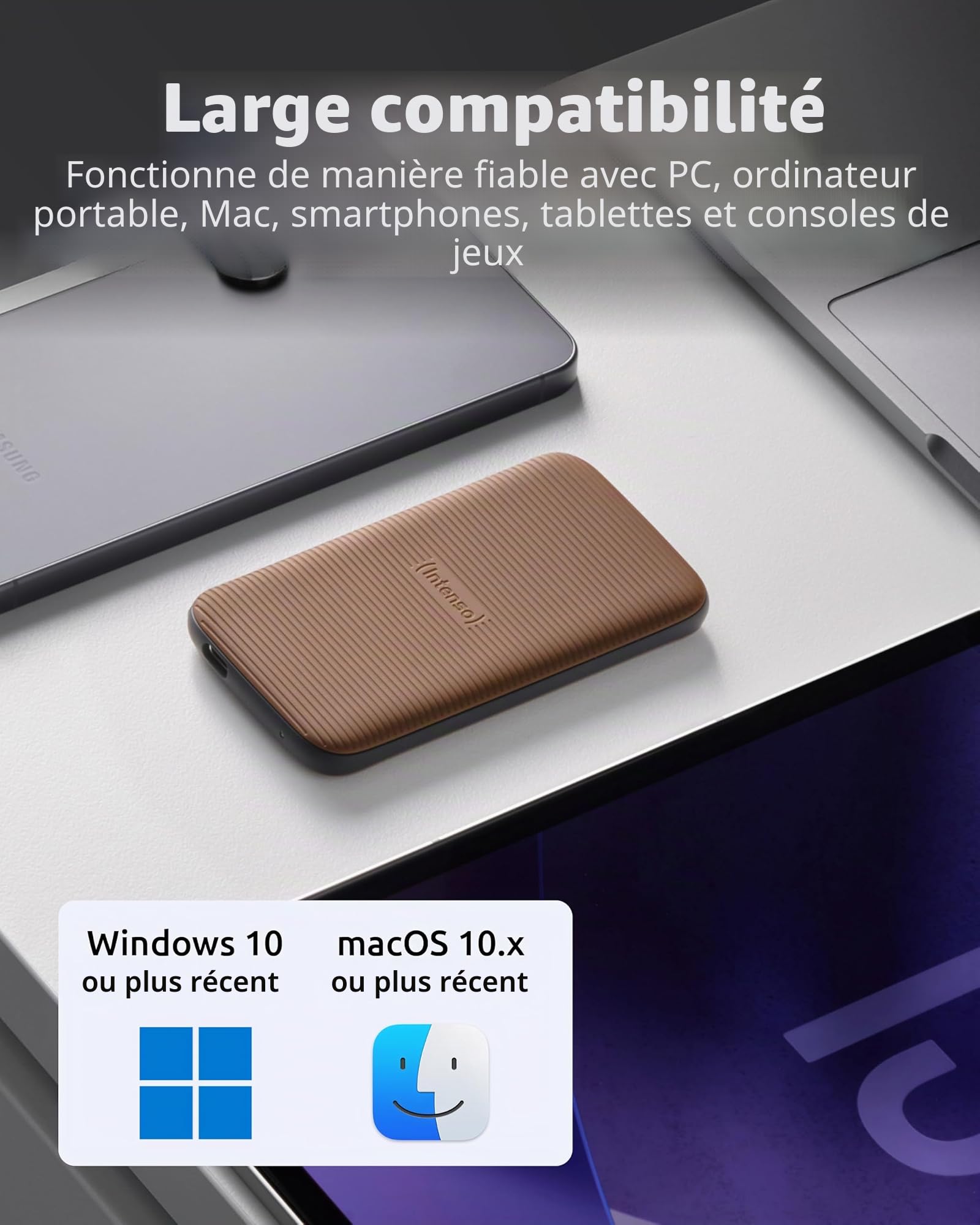 Intenso Disque dur externe SSD TX500, 500 Go Portable Solid State Drive, Super Speed USB 3.2 Gen 2x1 (10 Gbit/s), jusqu'à 1000 Mo/s