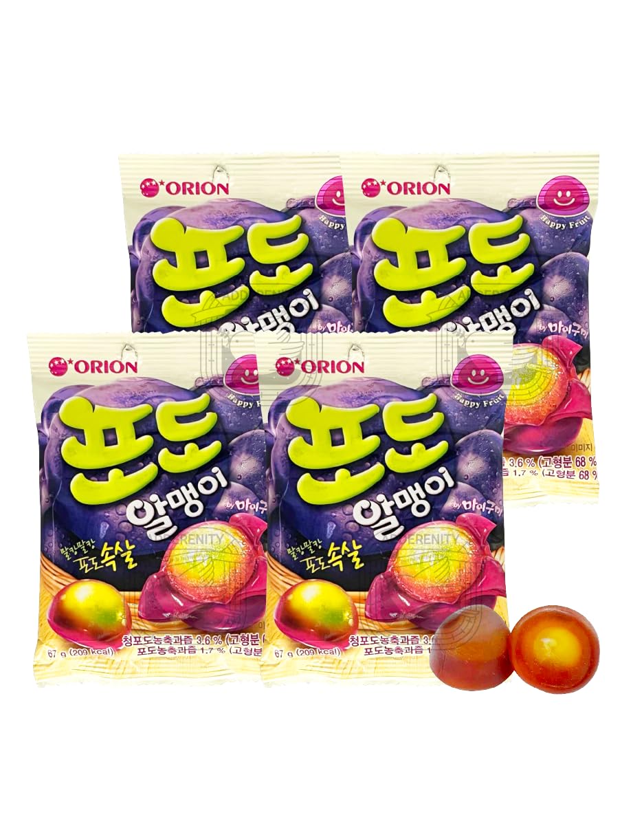 Fruit Peelable Candy - Grape Flavor 67g X 4pack (268g/9.46oz) Jelly Filled Gummies, Gluten Free Individually Wrapped Korean Snacks 한국 과일맛 젤리