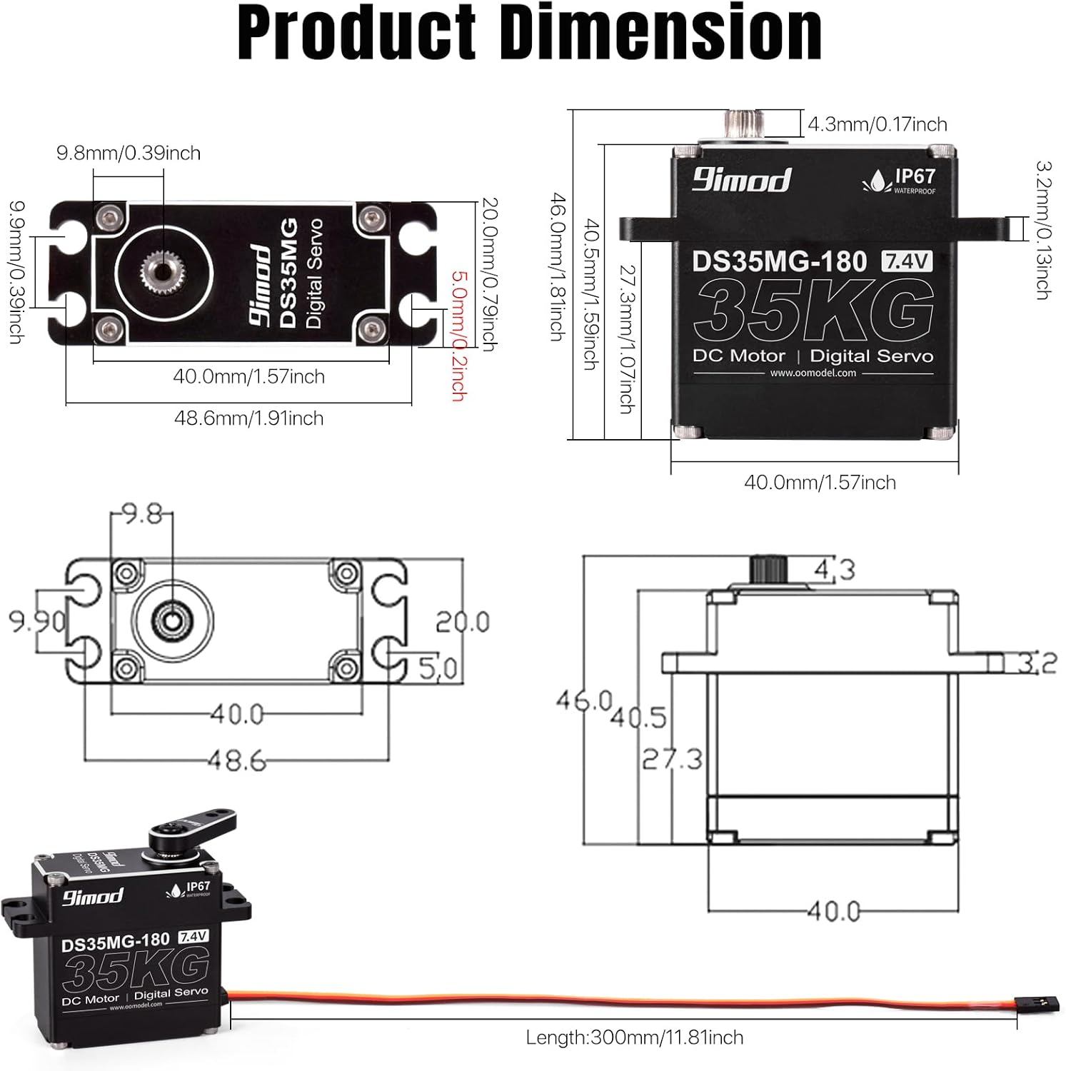 Waterproof 35KG High Torque RC Steering Servo Motor, Powerful & Fast Full Metal Gear Digital High Speed arduino servo for 1/8 1/10 1/12 RC Cars, Crawler, Truck, Buggy, Robotic, Control Angle 180°