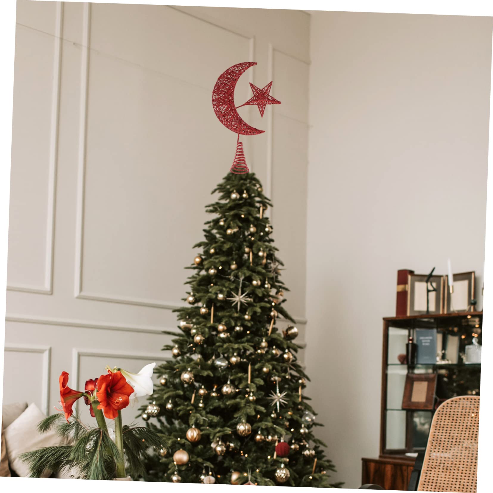 Zerodeko 2 Piezas Estrella Superior del árbol de Navidad Estrella de la Copa del árbol iluminada Adornos de Purpurina para árbol Ornamento decoración Topper de árbol de Vacaciones Interior