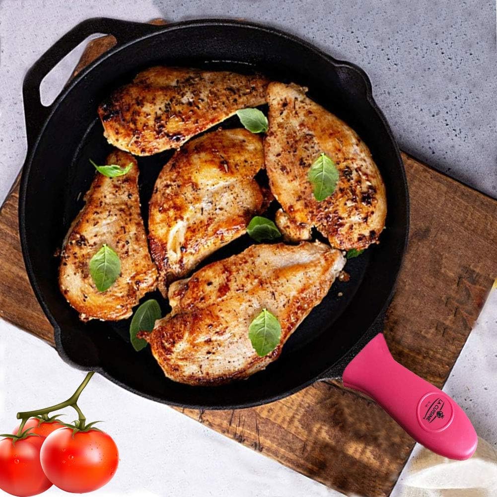 2 pcs set (8 inch and 12 inch) Cast Iron Skillet Frying Pan with Matte Black Enamel Coating – Thermal Resistant Silicone holders included. Ideal for both Indoor & Outdoor use, Oven Safe