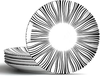6" Dinner Plates Set, Black and White Ceramic Dessert Plates, Dishware for Sandwiches Salad Pasta, Microwave Oven Dishwasher Safe, 6 Piece