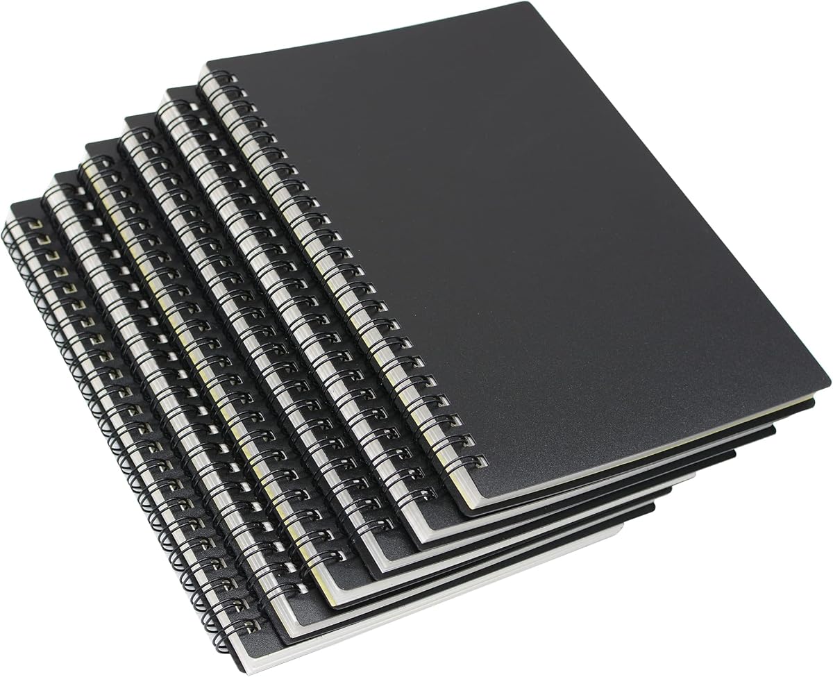 Yansanido Cuaderno Espiral, 6 Piezas A5 Plástico Grueso Tapa Dura Negra 7mm Rayas Universitarias 80 Hojas -160 Páginas Diarios para Estudio y Trabajo (6 A5 Negro)