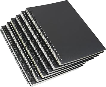 Yansanido Spiral Notebook, 6 Pcs A5 Thick Plastic Black Hardcover 8mm Ruled 80 Sheets -160 Pages Journals for Study and Notes 6 Pcs A5 Black