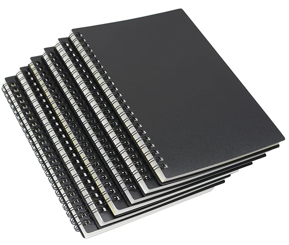 Yansanido Spiral Notebook, 6 Pcs A5 Thick Plastic Black Hardcover 8mm Ruled 80 Sheets -160 Pages Journals for Study and Notes (6 Pcs A5 Black) - 6 Pcs A5 Black