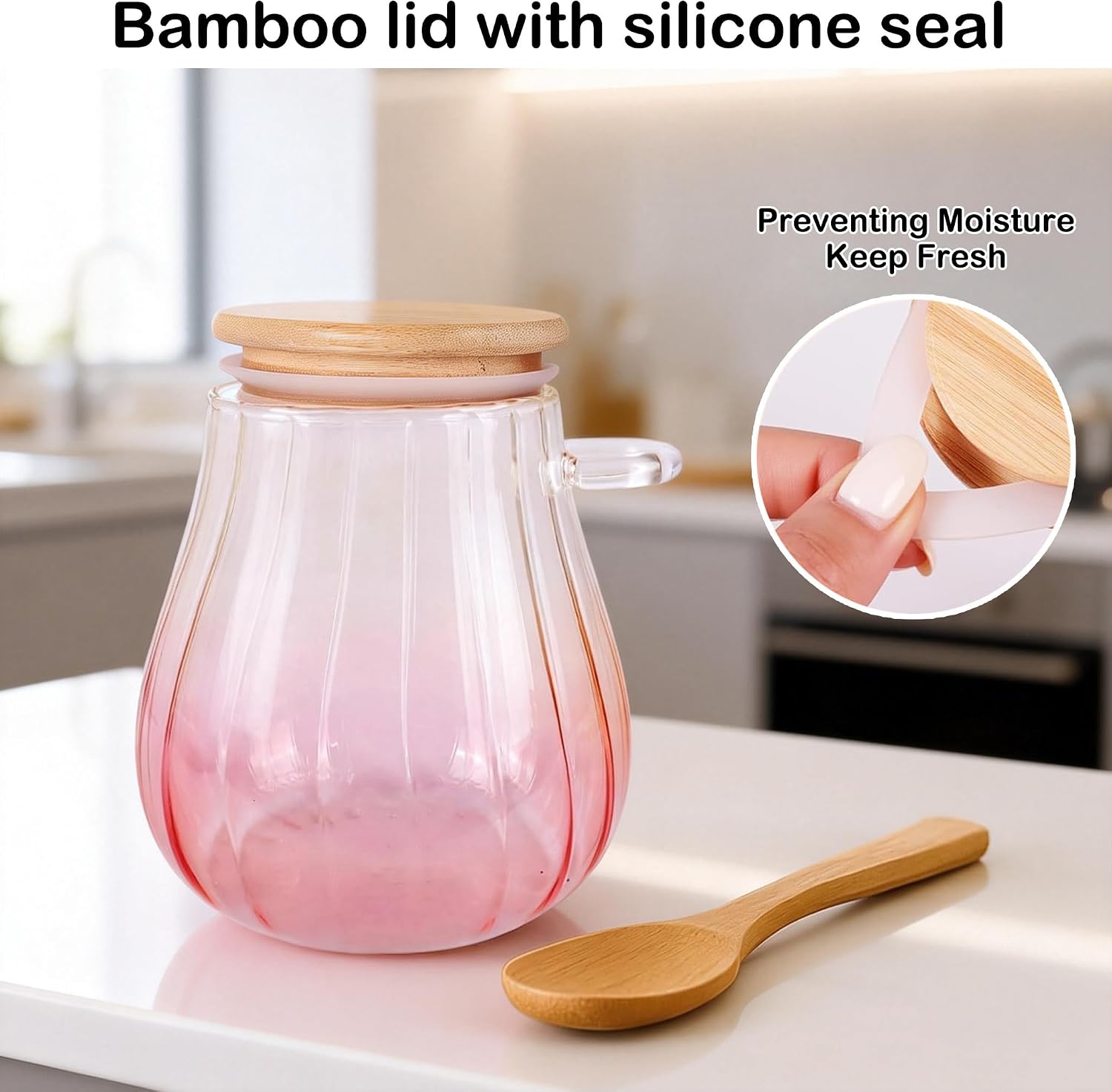 15 oz Pink Sugar Bowl, Airtight Sugar Container, Pink Glass Coffee Canister