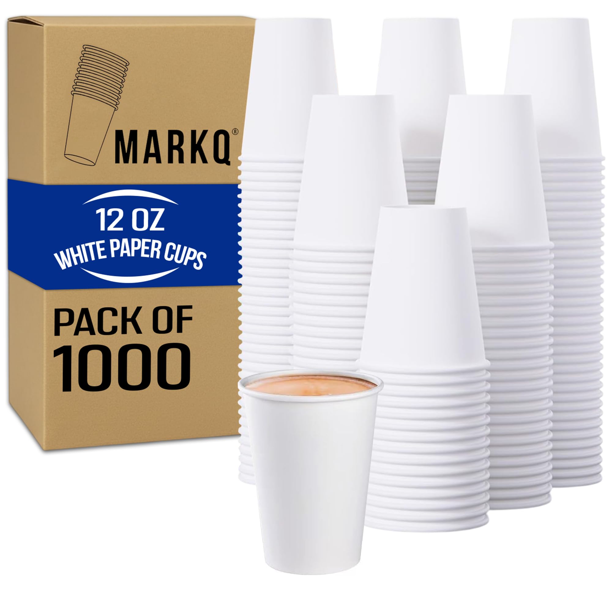 – MARKQ [1000 Pack] 12 Oz White Paper Cups | Paper Cups for Hot & Cold Drinks | Disposable Cups for Hot Chocolate, Cocoa, Water, Coffee Cups