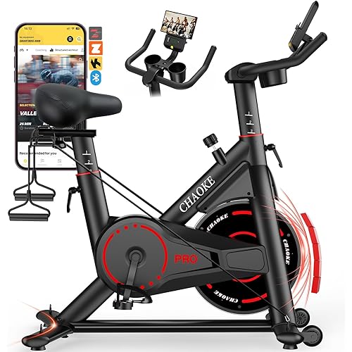 Exercise Bike, CHAOKE Quiet Magnetic Resistance 300LB Capacity Stationary Bike for Home with App Compatible, Indoor Bike with Comfortable Seat and Digital Display