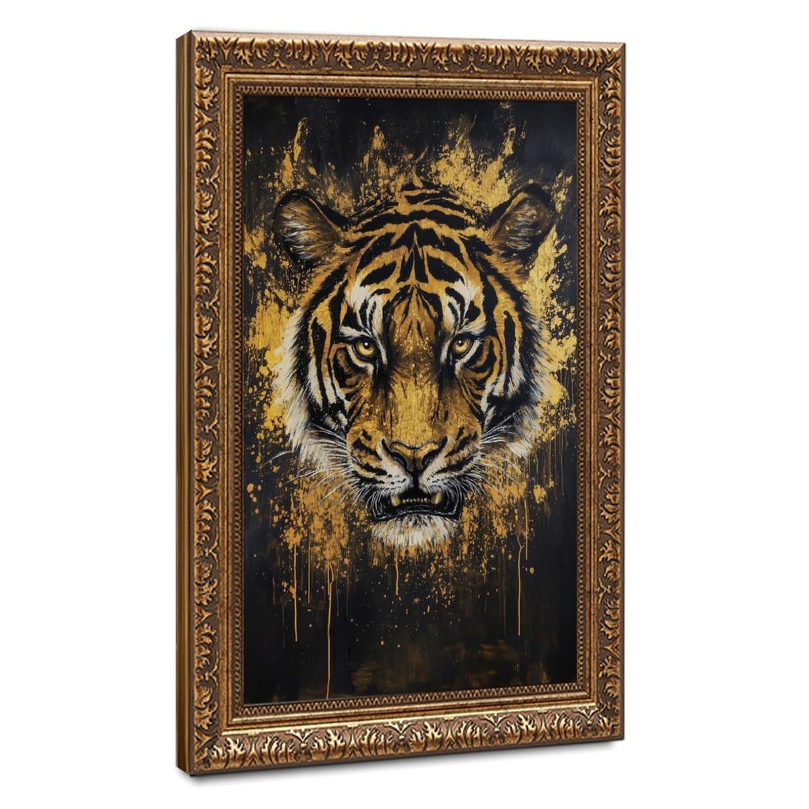 Bareronor Black Gold Abstract Tiger Canvas Poster Bedroom Decor Landscape Office Room Decor Gift 12" L X 18" W