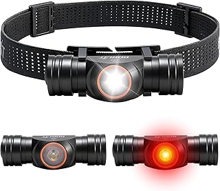 BORUIT HP400 LED Rechargeable Headlamp with White & Red Light, 650 Lumens Super Bright Aluminum Head Lamp, USB-C Charging, IP67 Waterproof, 7 Modes for Running Camping Hiking Fishing