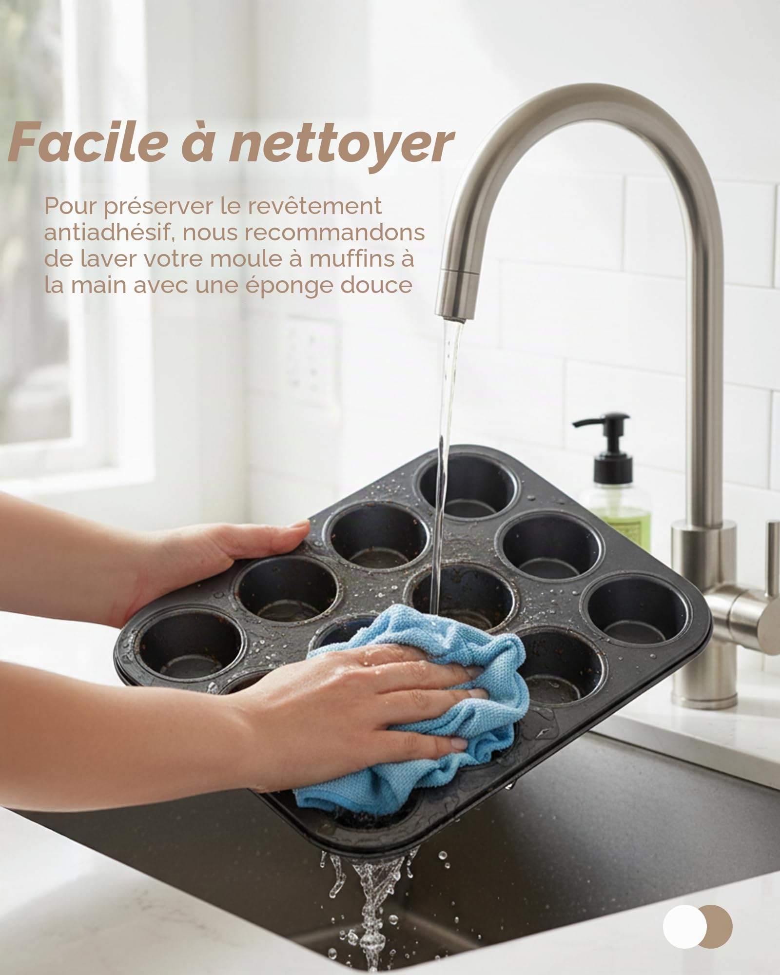 Bake Choice 2 Pièces Standard Moule a Muffin 12 Avec 100 Pièces Caissette Muffins Papier, Moule à Muffins Carbone, Anti-Adhésif,Le Diamètre de la Base de la Tasse est de 5 cm