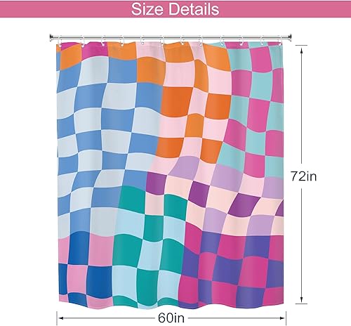 Miniatura 7 de MESHELLY Cortina de ducha a cuadros retro colorida de 60 pulgadas de ancho x 72 pulgadas de alto de los años 70 Y2k Groovy Funky Cute Kids Plaid