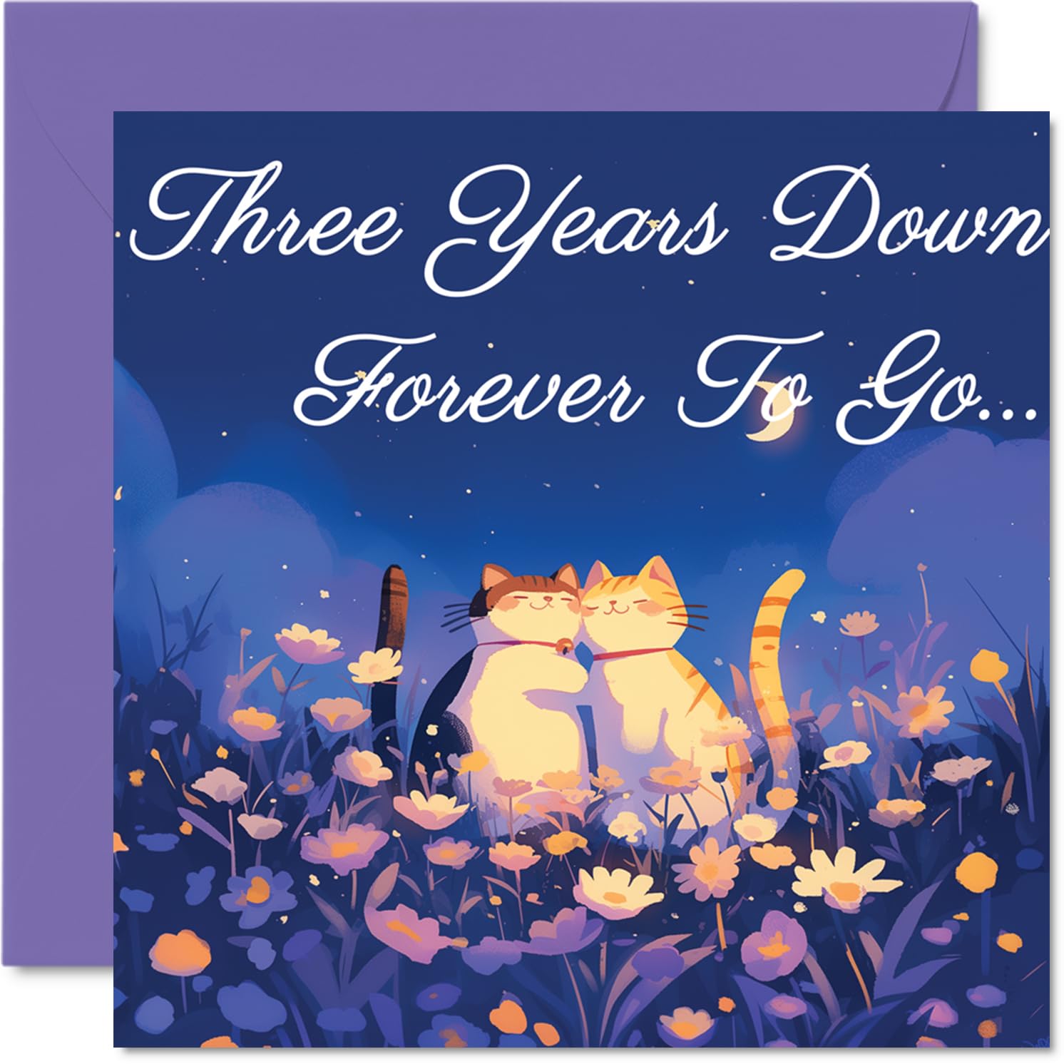 3rd Anniversary Card - Cats in Love Three Years Down - Congratulations Cards for 3rd Anniversary, 145mm Congratulations Greeting Card