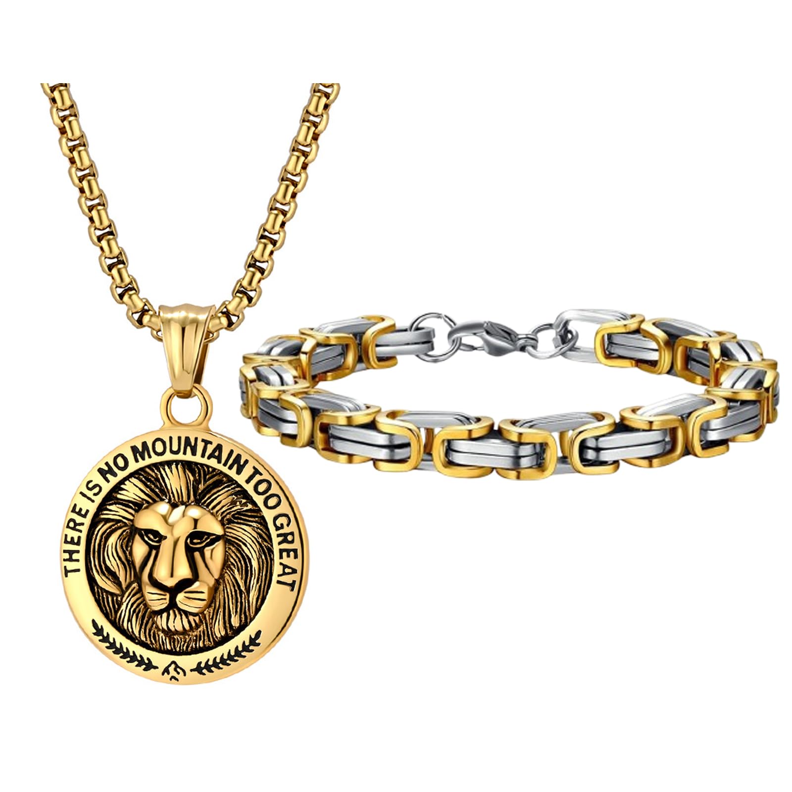 Caimeytie Collier et bracelet pour homme, pendentif lion, bracelet à chaîne, style rétro, bijoux en acier inoxydable, cadeau pour homme