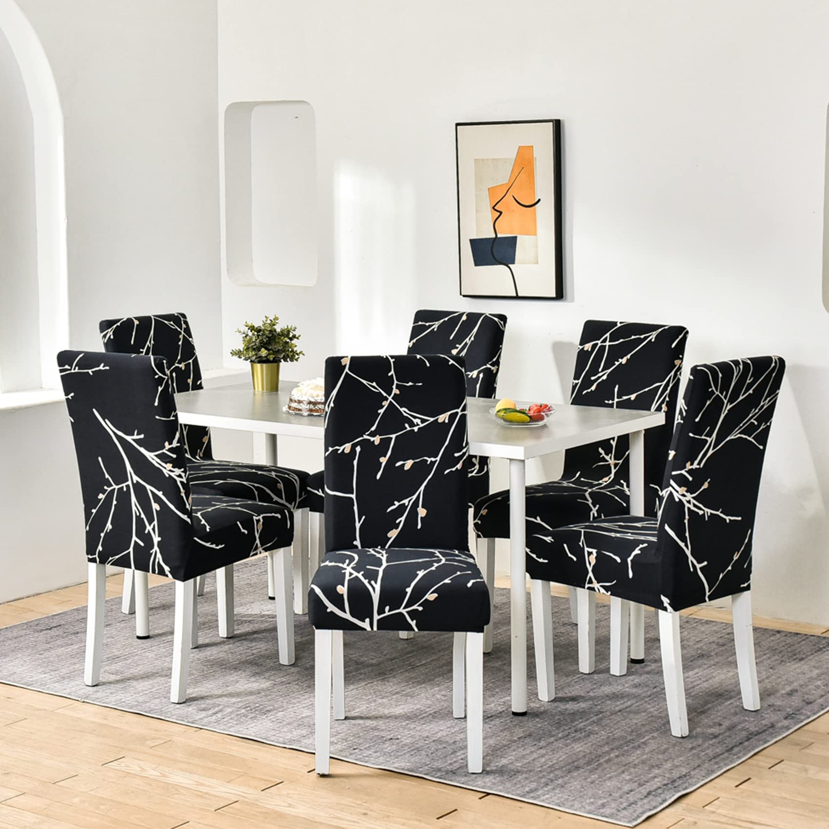 HZDHCLH Chair Covers Set of 4/6 Stretch Modern Chair Slipcovers for Dining Room Kitchen Wedding Party Washable Chair Protector(6pcs,Black Xunxiang) - Image 2