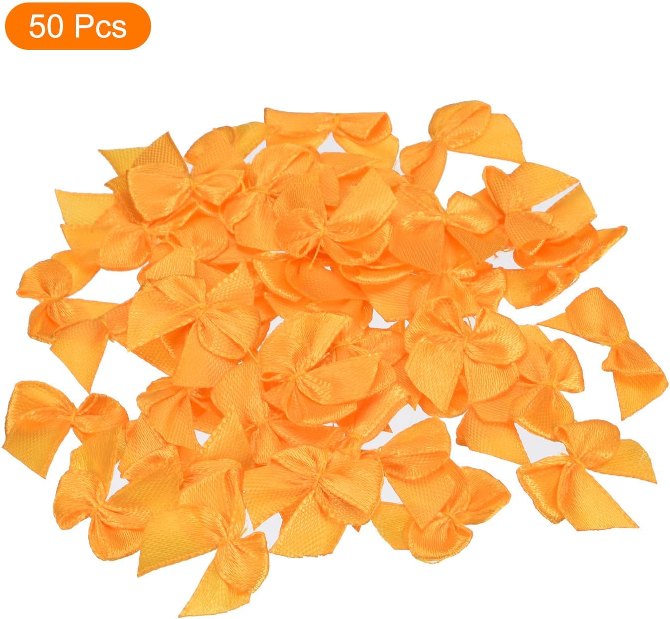 MECCANIXITY 50Pcs Mini Ribbon Bow 1" Mini Fabric Satin Ribbon Flower Bows for Craft DIY Sewing Wedding Birthday Party Orange