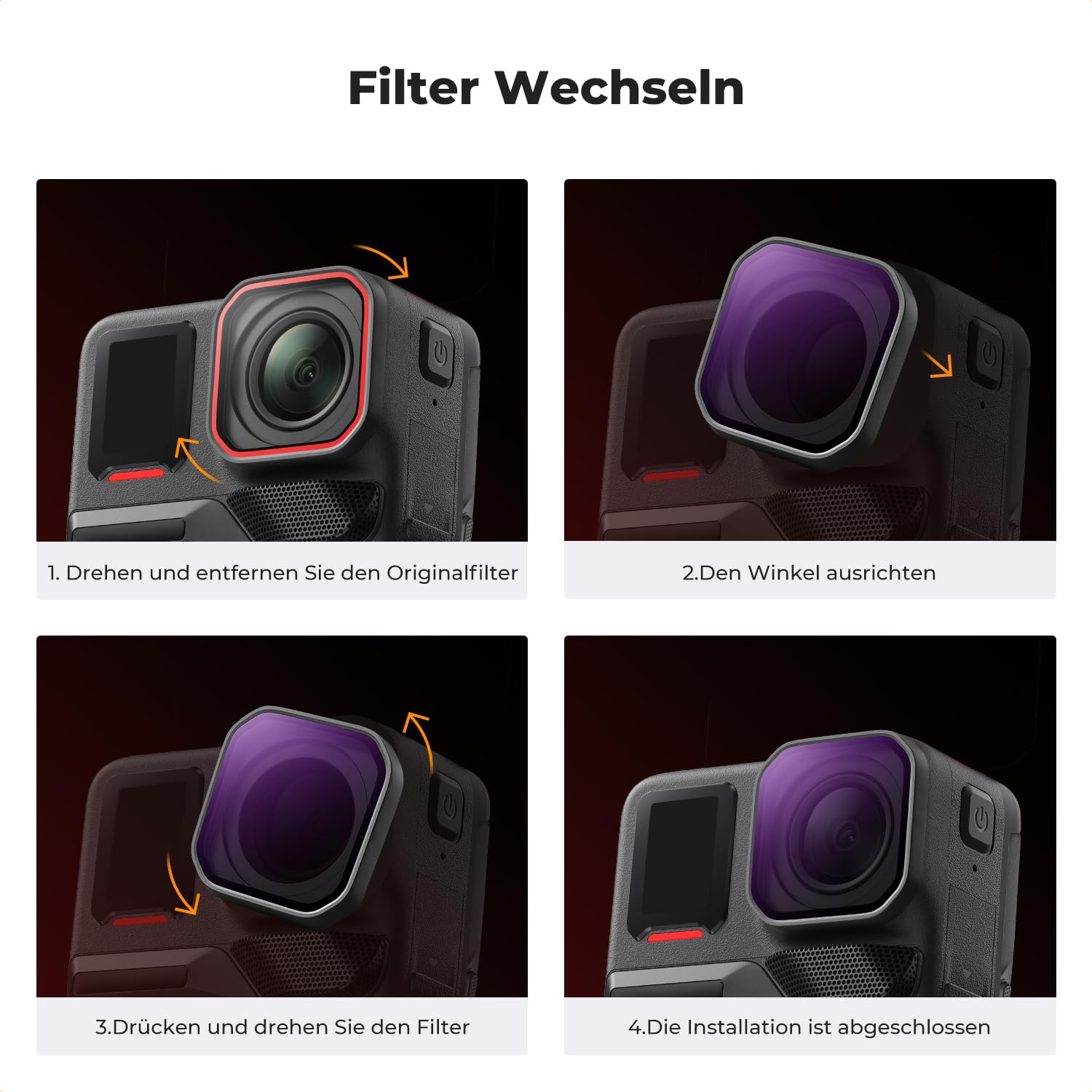 K&F CONCEPT Upgrade ND&PL Schraubfilter-Set Kompatibel mit Insta360 Ace Pro 2, ND8/PL+ND16/PL+ND32/PL+ND64/PL, Neutraldichte-Polarisationsfilter für Actionkameras, HD-Optikglas Mehrfachbeschichtung