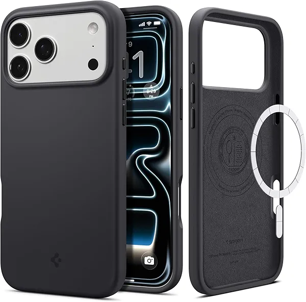 Spigen for iPhone 17 Pro Case, Silicone Fit MagFit [Compatible with MagSafe] - Black