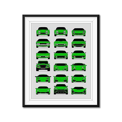 Miniatura 1 de Lamborghini Generations Inspired Car Poster - Handmade Print of Lambo (Miura, Countach, Diablo, Aventador, Gallardo, Murcielago, Huracan, Urus) -