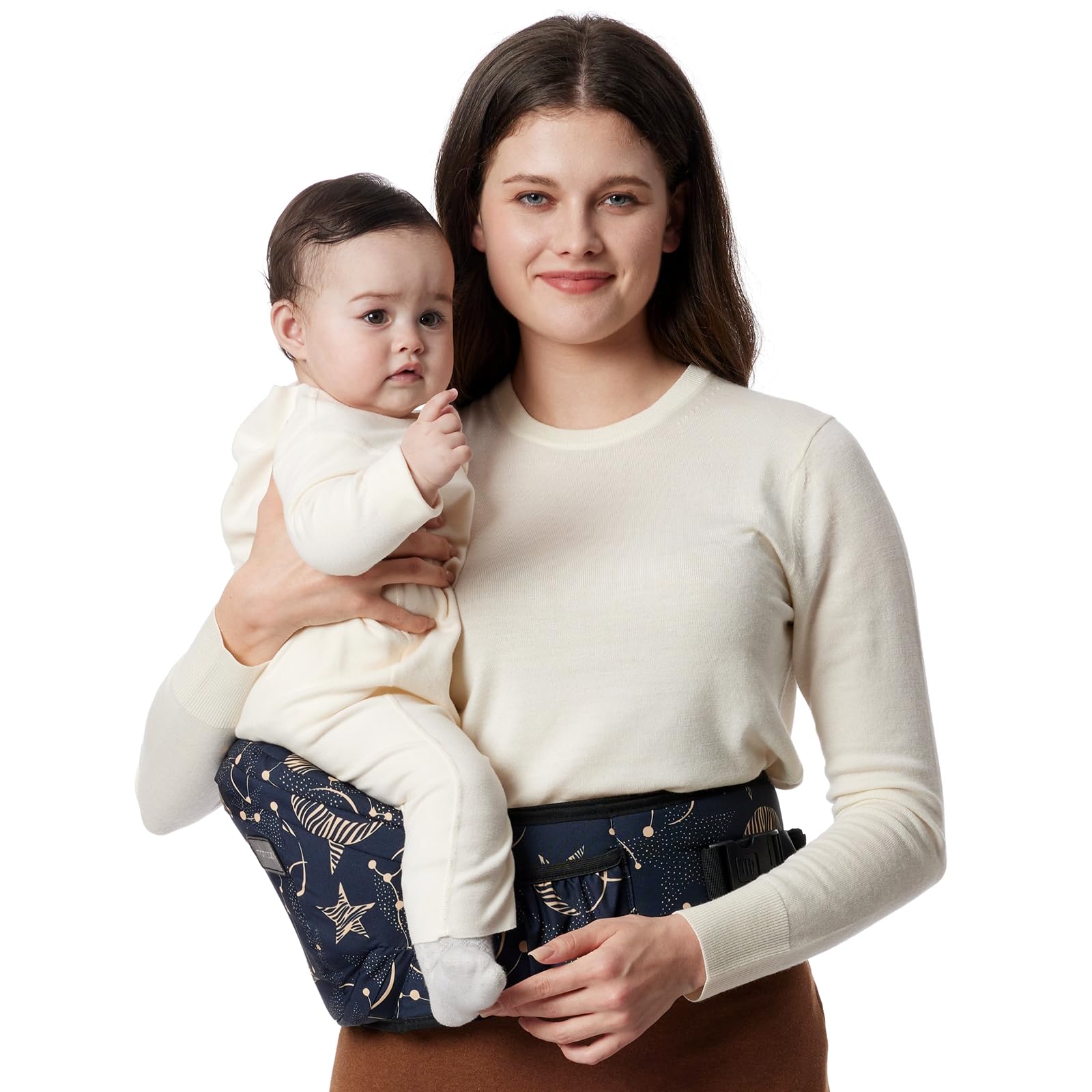 Momcozy Hüftsitz-Babytrage - Originaler 3D-Bauchschutz & EVA-Massageplatte, mit verschiedenen Taschen für Neugeborene und Kleinkinder bis 20 kg(Sternennacht, Mittelgroß)