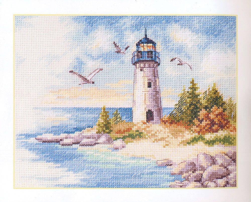 Lighthouse Near The Ocean Cross-Stitch kit on Aida 16 Count Canvas. Seagulls and Sea. Cross Stitch kit by Alisa 3-26