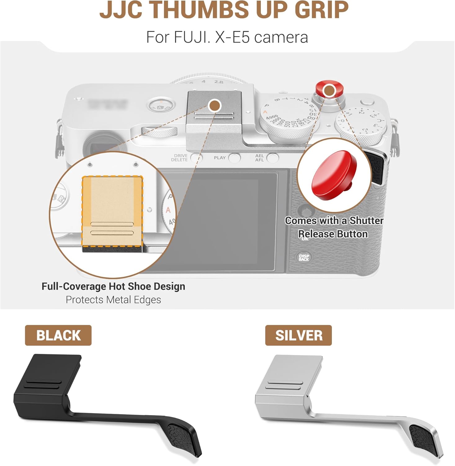 XE5 X-E5 Thumb Grip with Shutter Button & Hot Shoe Full-Coverage Design for Fuji Fujifilm XE5 Thumb Up Grip with Hotshoe Cover Protector Thumb Rest Support Holder Not Affect The Use of Dial - Black - Image 2