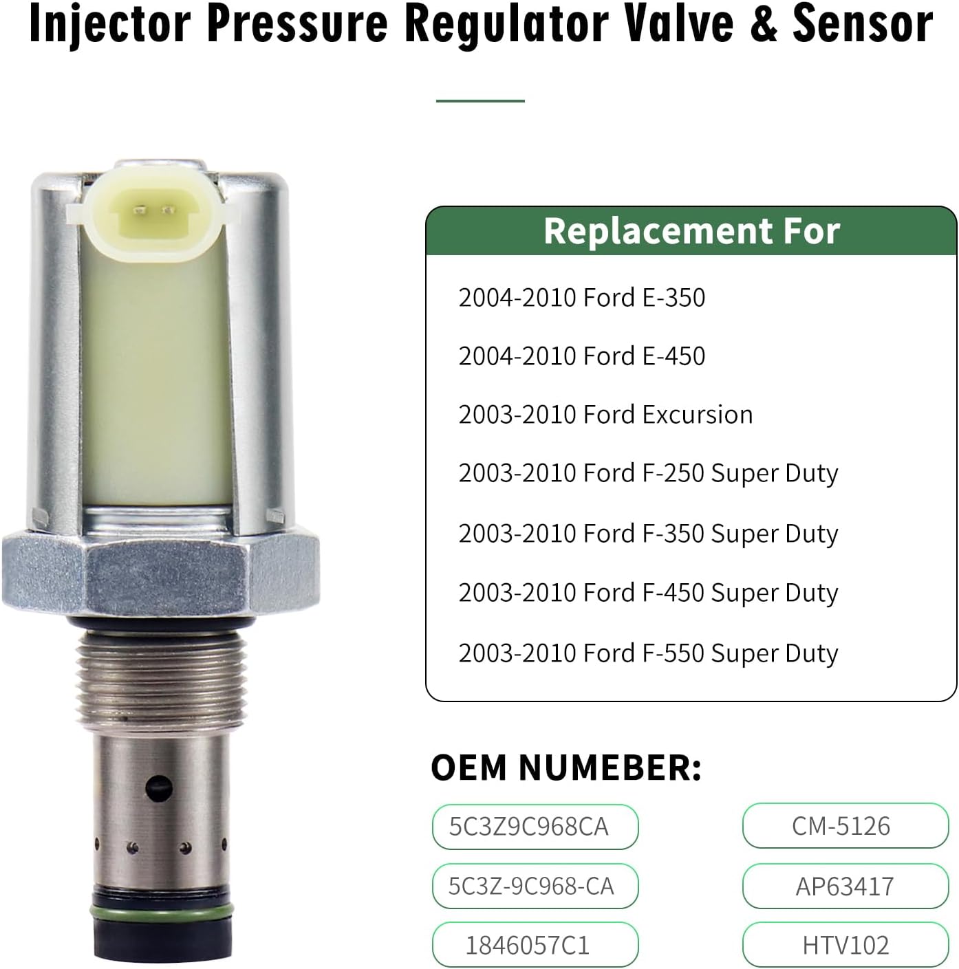 IPR Valve 6.0 Powerstroke Injector Pressure Regulator & ICP Control Sensor Pigtai Wire Fit for Ford Super Duty F250 F350 F450 F550 Excursion E350 E450 2003-2010 6.0L V8 Diesel Turbocharged 5C3Z9C968CA