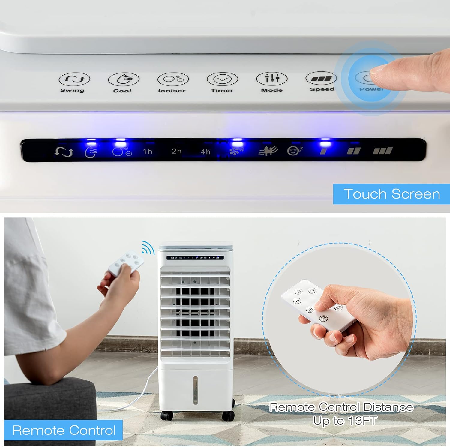 COSTWAY Portable Evaporative Air Cooler for Room, Include Remote Control, 4 Ice Packs, Portable Bladeless Fan with 3 Modes, 3 Speeds, 7H Timer, 6L Water Tank, Air Cooler for Indoor Use, Bedroom, White
