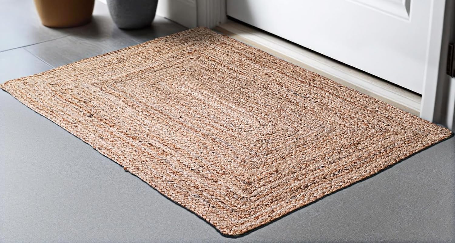 Hand Woven Jute Braided Rug, 2' X 3' – Natural, Handmade Reversible Boho Entry Area Rugs for Kitchen, Living Room Reversible Farmhouse Indoor Outdoor Decorative Floor Rug 24 X 36 Inches Set Of 1