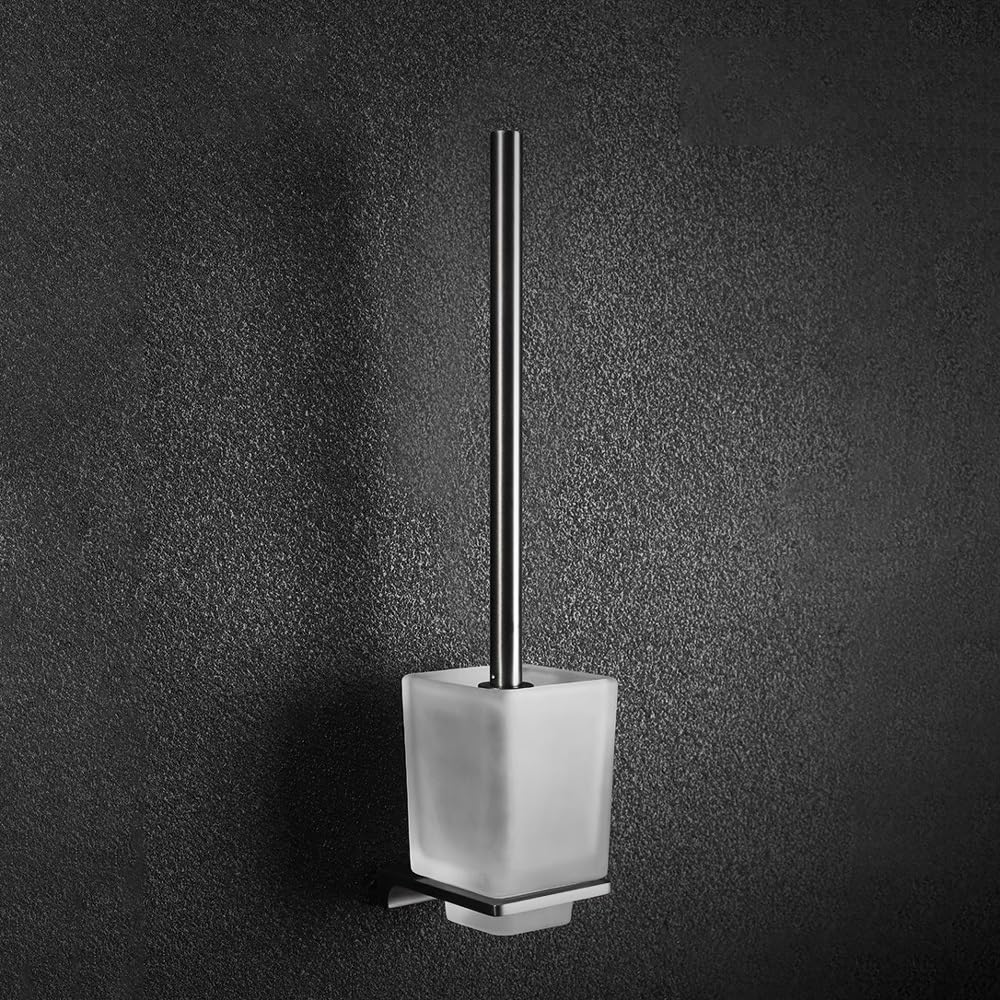 Juego de escobilla y Soporte for Inodoro, escobilla de Inodoro de Pared con Mango Largo, escobilla de baño de latón for Ahorrar Espacio.(Silver)