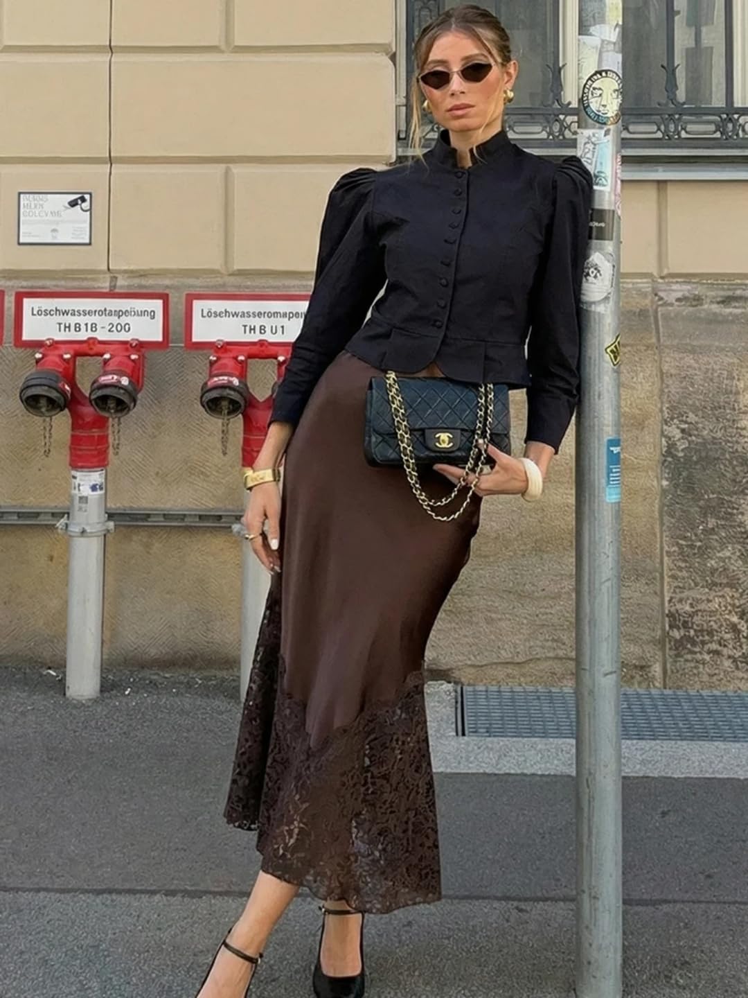 Faldas De Tubo Mujer Vintage Sexy Encaje Retallado Falda Larga con Encaje Frontal Falda De Fiesta Femenina