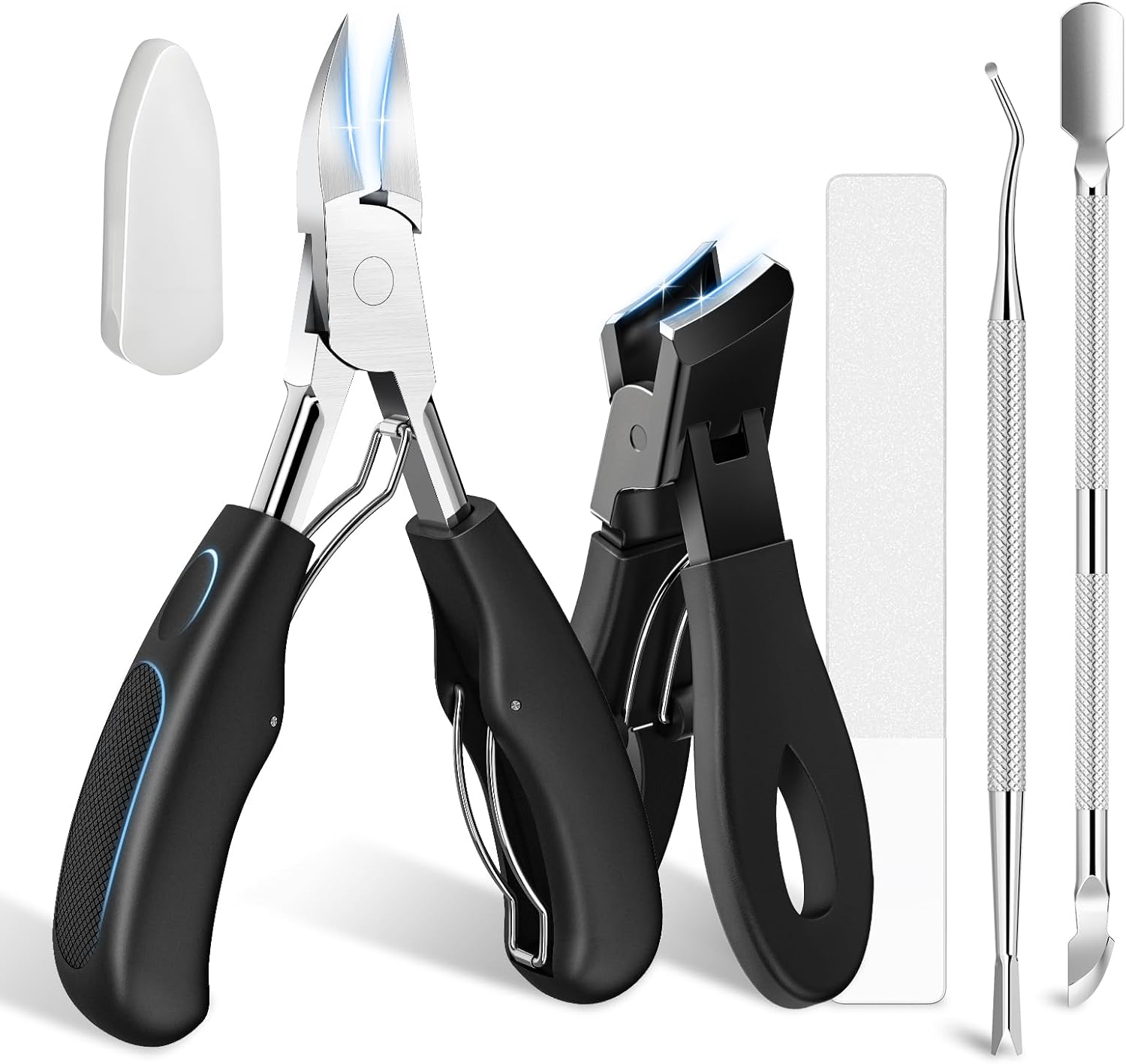 5-in-1 Professional Ingrown Toenail Tools Kit, Wide Jaw Slanted Nail Clippers & Heavy Duty Toenail Cutter Set for Seniors, Pedicure Manicure Tools for Thick or Ingrown Nails
