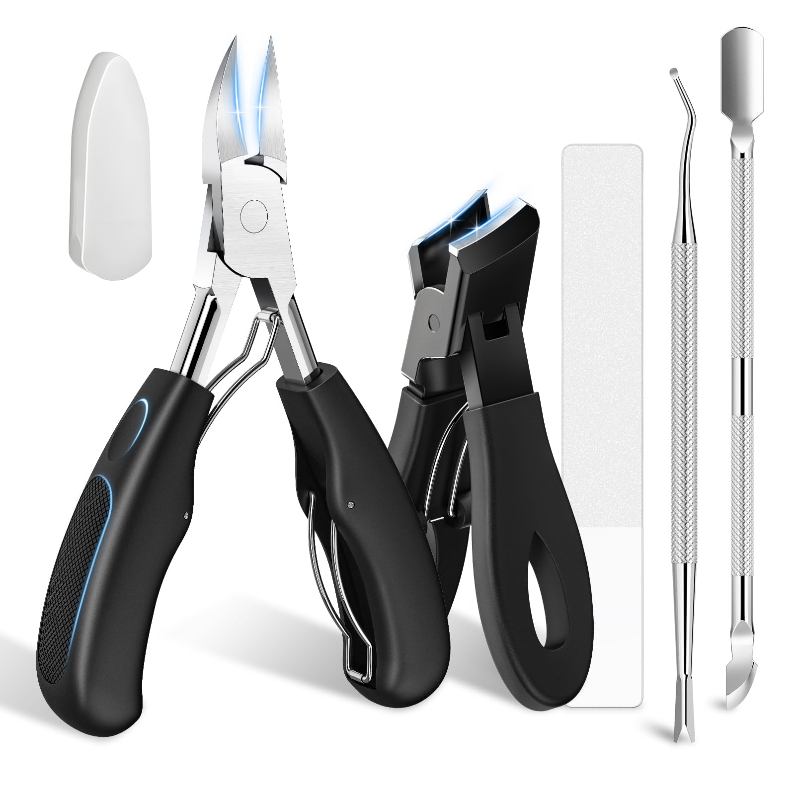 5-in-1 Professional Ingrown Toenail Tools Kit Wide Jaw Slanted Nail Clippers Heavy Duty Toenail Cutter Set for Seniors