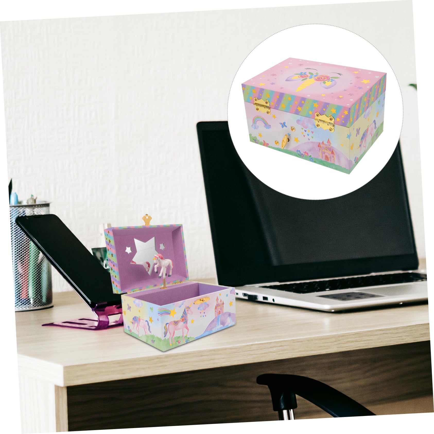 Joyero Musical de Unicornio para Niña con Almacenamiento Versátil de Madera y Metal, Caja Decorativa para Habitación Infantil y Obsequio de Cumpleaños