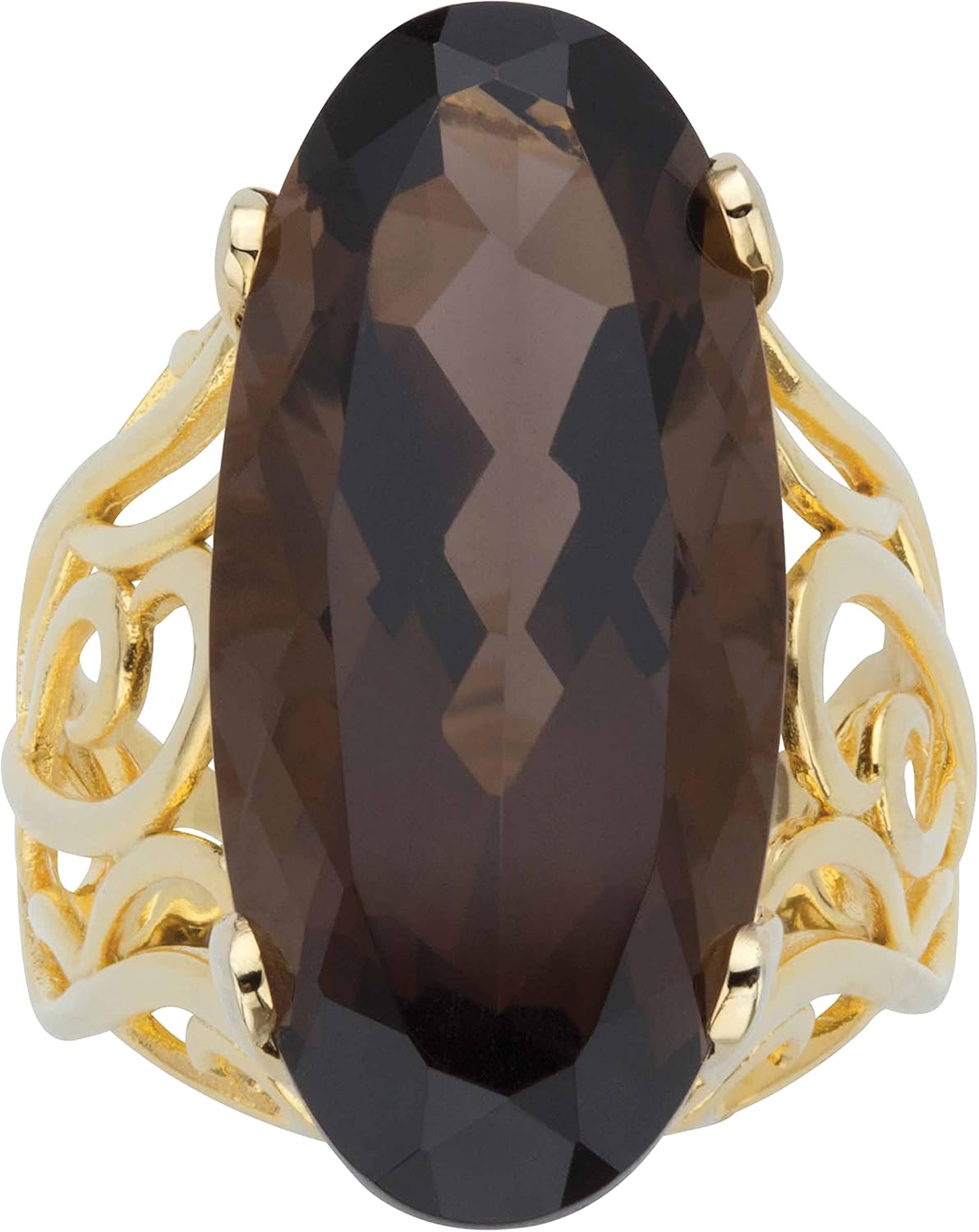 PalmBeach Yellow Gold-plated Sterling Silver Oval Cut Genuine Smoky Topaz Scrol Work Design Ring Sizes 6-10