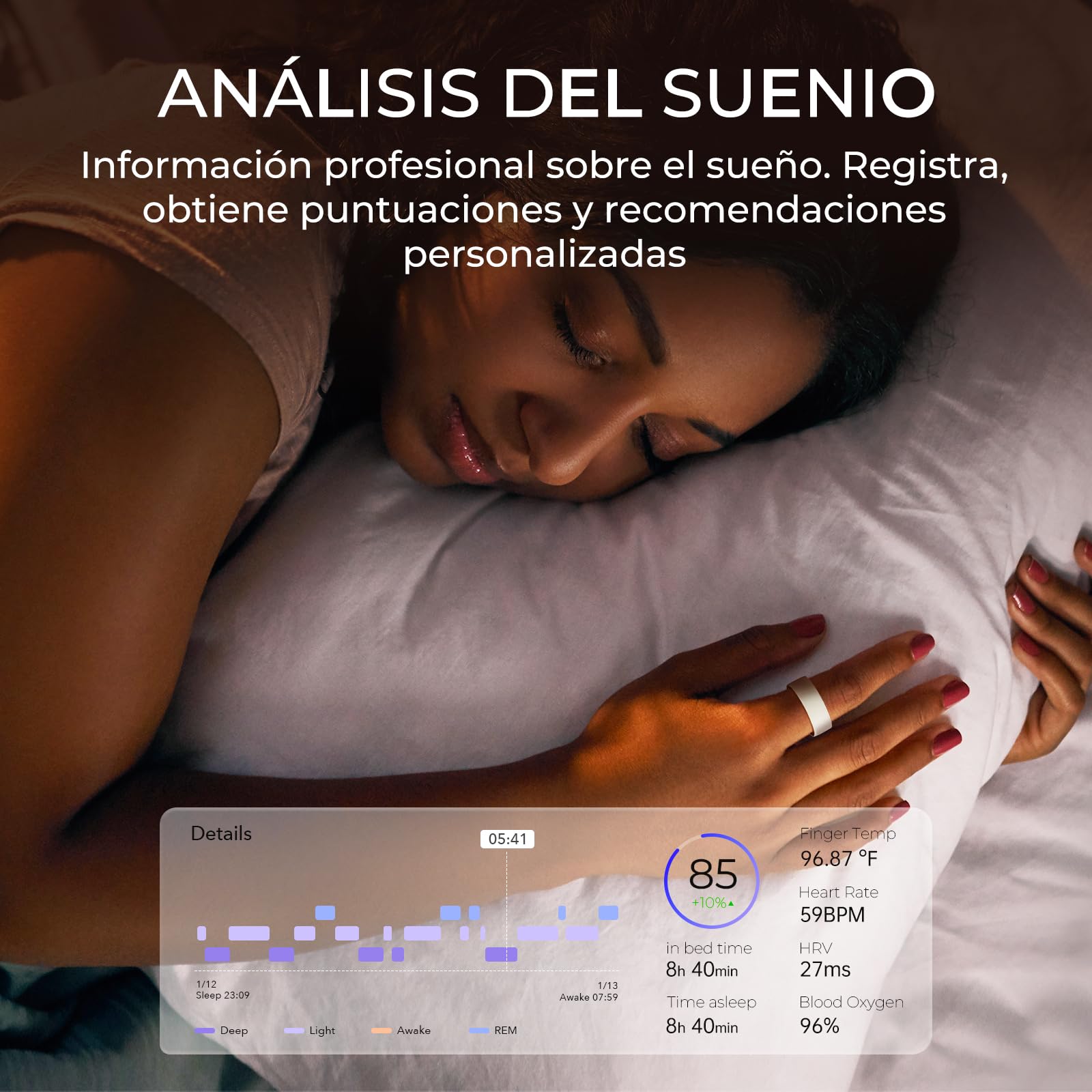 Femometer Anillo Gen2 Monitor Menstrual Fertilidad Ovulación Pulsómetro para Dormir Compañero de Fitness Compatible con iOS/Android Talla 6
