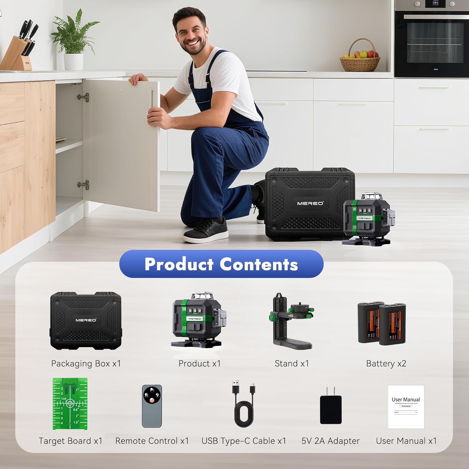 Laser Level 360 Self Leveling 4x360° High Accuracy Green Laser with Remote Control 16 Line Lazer Leveler Tool Pulse Mode Rechargeable Battery Magnetic Bracket Carry Case for Construction