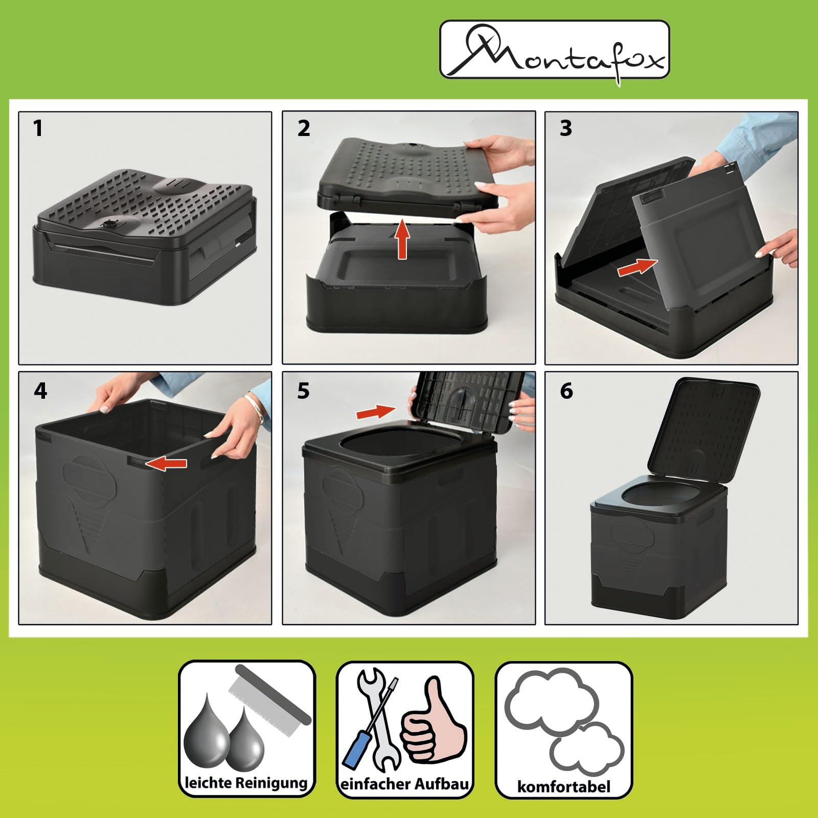 Montafox Faltbare Campingtoilette max 150 kg Mobile Toilette WC Klapptoilette Trockentoilette 12 Toilettenbeuteln