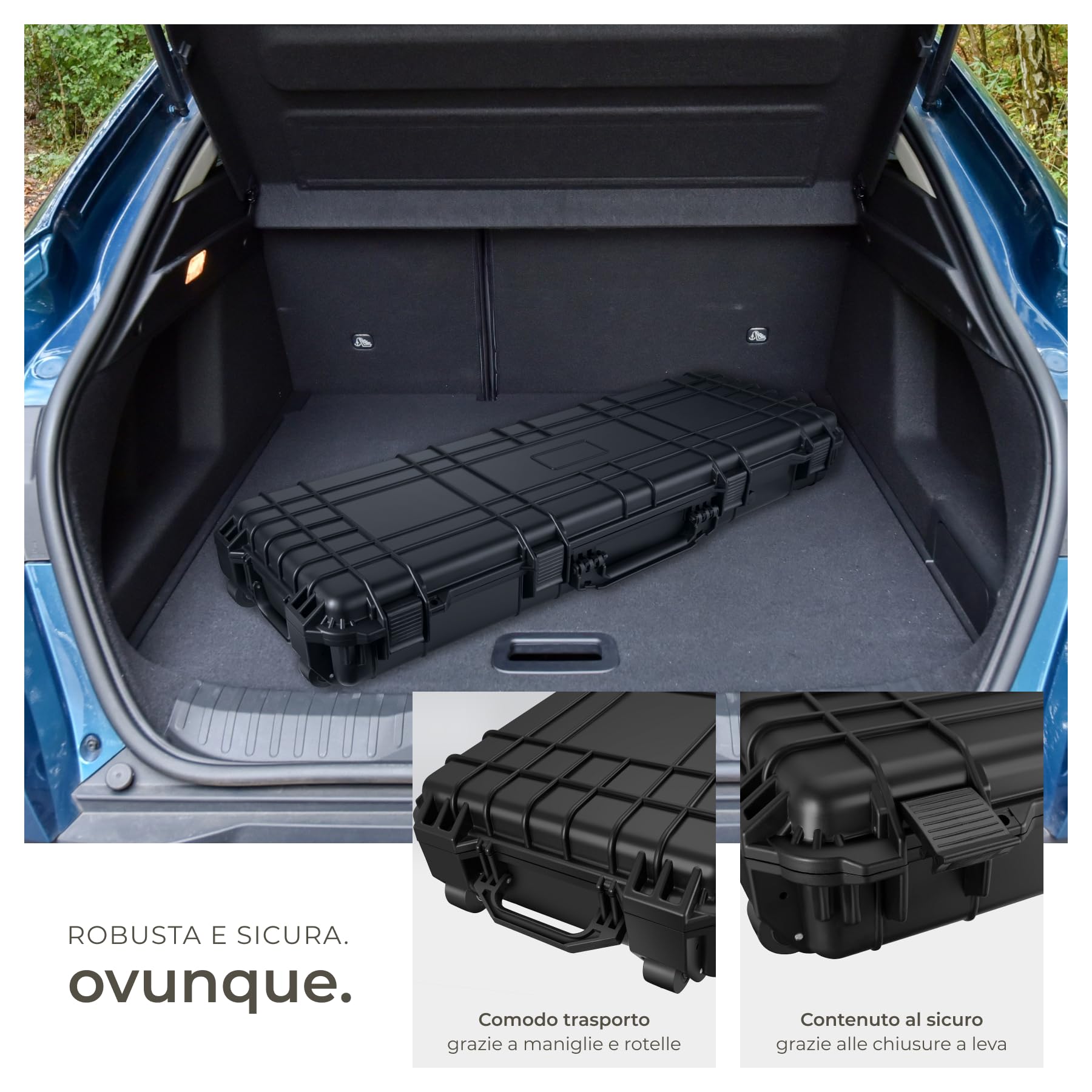 tectake® Custodia Porta Fucile - 113,5 x 41 x 16 cm - Custodia Rigida per Armi e Accessori, 4 Chiusure a Scatto, 3 Inserti in Espanso Estraibili, Maniglie, Rotelle per Trasporto