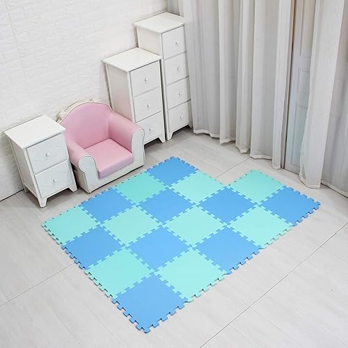 Miniatura 2 de MQIAOHAM - Tapetes de juego para bebe, tapete de espuma, rompecabezas, ejercicio, hogar, equipo de gimnasio, juguete suave para bebe, azul verde,