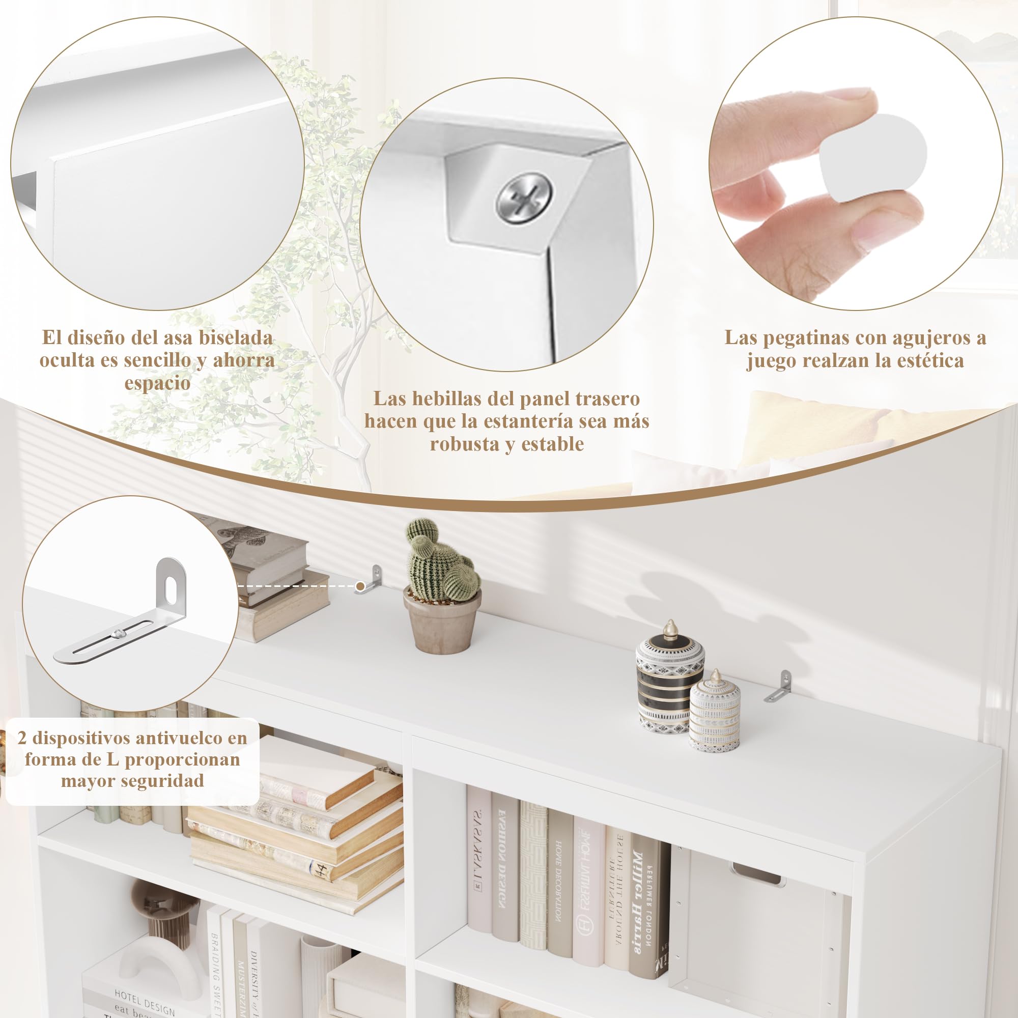 FirFurd 180cm Estantería con 4 Cajones, Estantería Libros, Librería | Estante, Mueble Almacenaje, para Oficina, Salón, Estudio, Comedor, Grande y Alta, 8 Compartimentos, 120x30x180cm