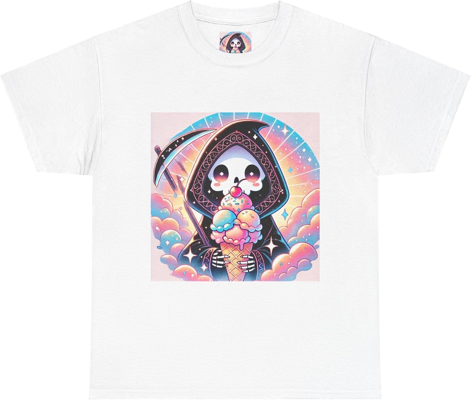 Grim Reaper with Ice Cream Kawaii Anime Unisex Heavy Cotton Tee - Fun & Stylish Graphic T-Shirt - Great Gift for Anime Fans!