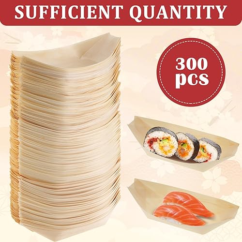 Miniatura 3 de Sliner 300 platos desechables de madera para barcos, platos de comida, barcos de madera, platos de sushi desechables a granel para catering y uso
