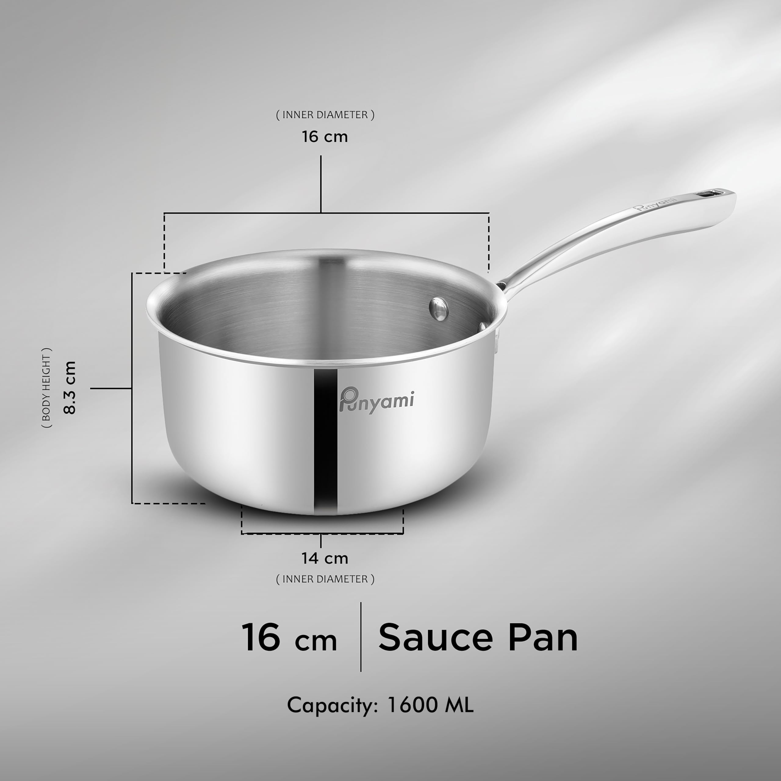 Punyami Triply Stainless Steel Sauce Pan - 1.6L -3