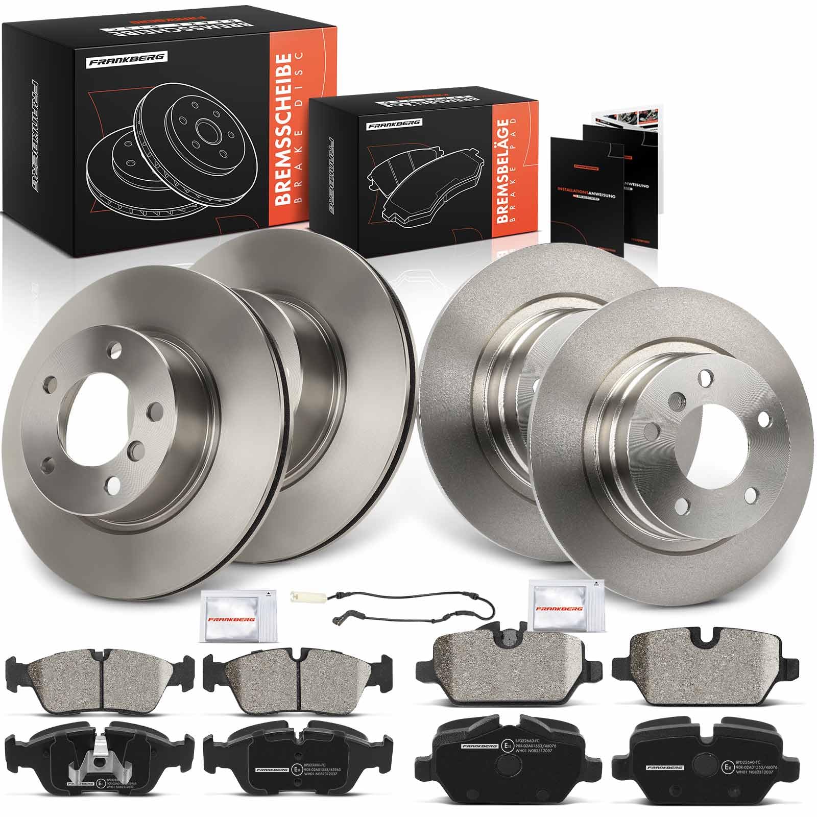 Frankberg Bremsensatz inkl. 4x Bremsscheiben + 8x Bremsbeläge Vorne Hinten Kompatibel mit 3er E90 316i 318i 318d 320i 1er E87 120i Replace# 34216774417, 34216767146