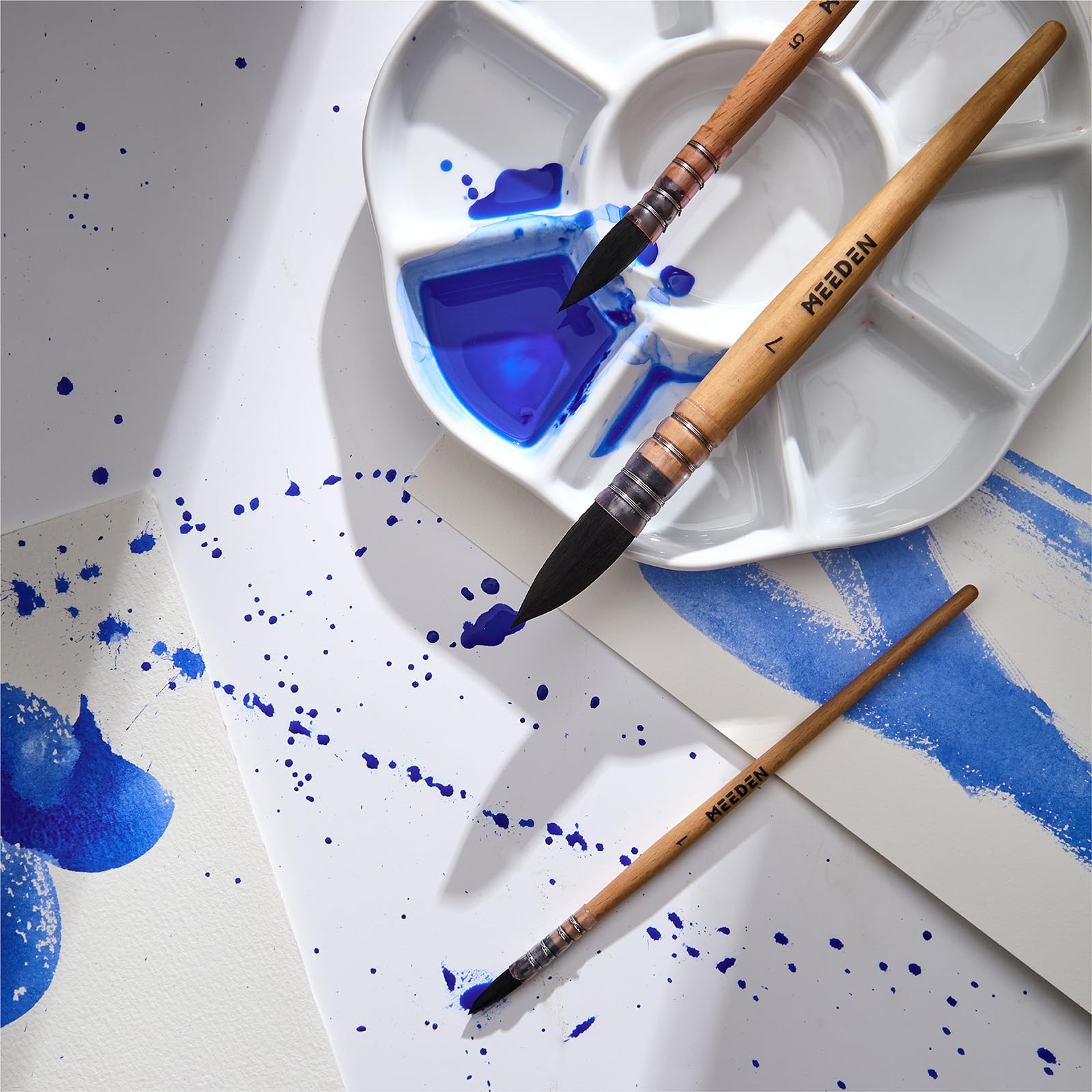 MEEDEN Aquarellpinsel Set 9 Stück Synthetisches Eichhörnchenhaar Buchenholzgriff