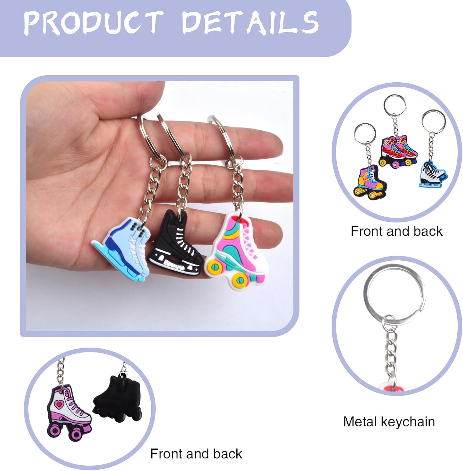 12Pcs Roller Skate Keychains, Cute Mini Roller Skating Party Favors Bulk, Retro 80s 90s Soft PVC Bag Charms for Backpacks Purses Keys, Hip Hop Birthday Decorations & Goodie Bag Stuffers – 12 Styles