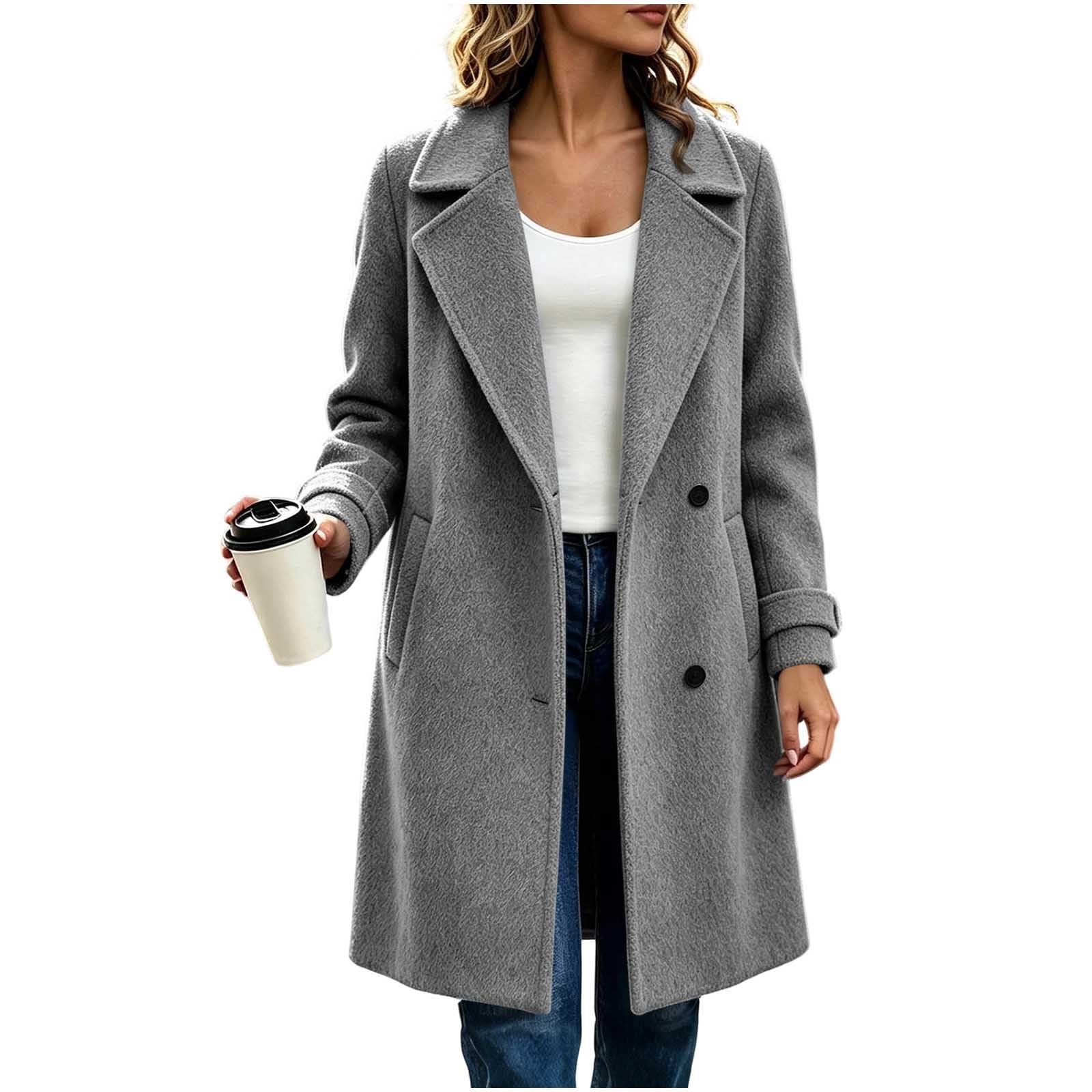 Wollmantel Damen Winter Trenchcoat Lang Mantel Elegant Wintermantel Warm